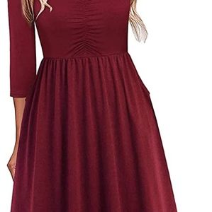 Burgundy 3/4 sleeve midi dress